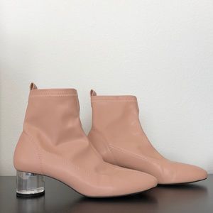 ZARA faux leather ankle boot w lucite heel.